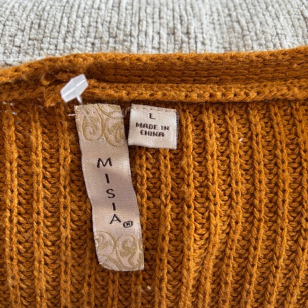 Misia NWOT Brown Striped Knit Tunic Length Open Cardigan Pockets Large - Picture 3 of 5
